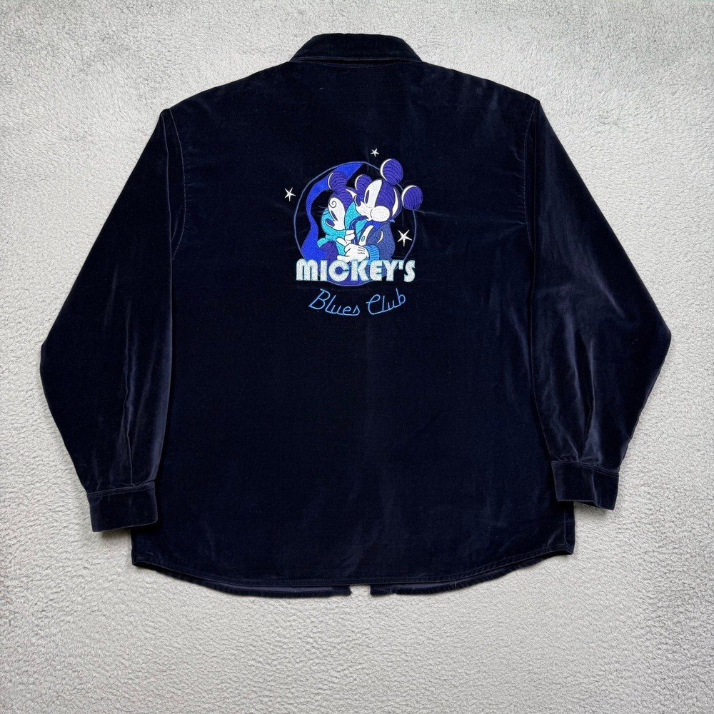 Vintage 90s Disney Embroidered Mickey's Blues Club Velour Button Up Shirt - Picture 4 of 5